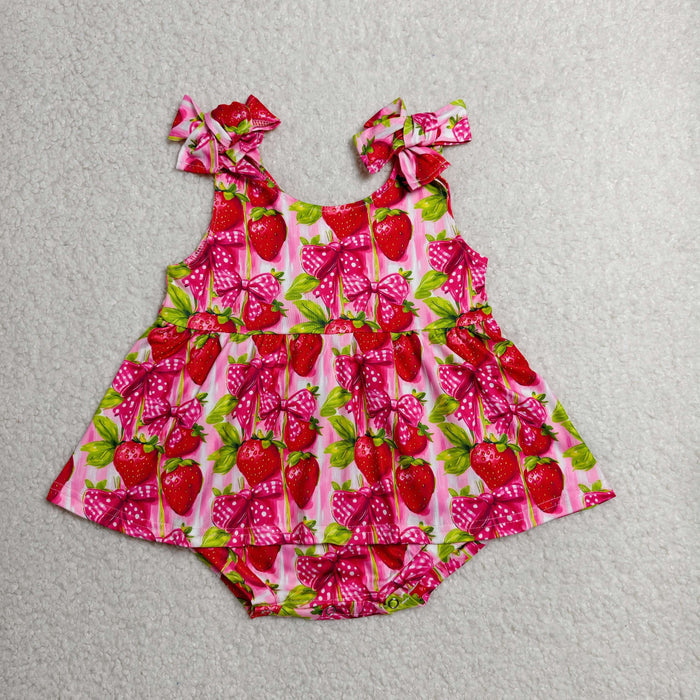 Sibling Baby Girls Summer Strawberry Dress and Bubble Romper