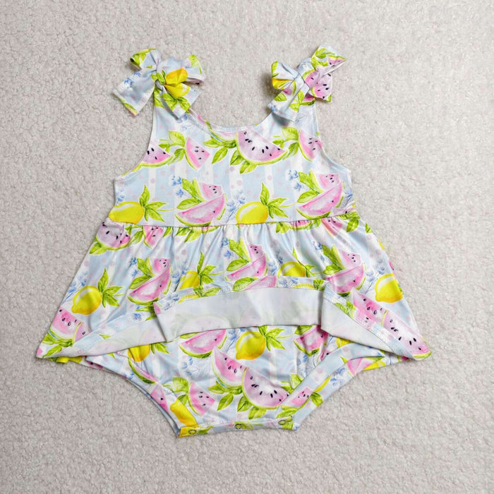 Sibling Baby Girls Summer Watermelon Lemon Dress and Bubble Romper