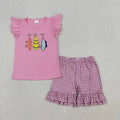 Sibling Baby Kids Embroidery Fishing Top Checked Shorts Hunting Clothes Set Strap Rompers