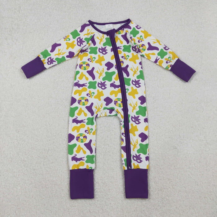Sibling Baby Kids Mardigras Bows Camo Donuts Two Way Zip Convertible Rompers