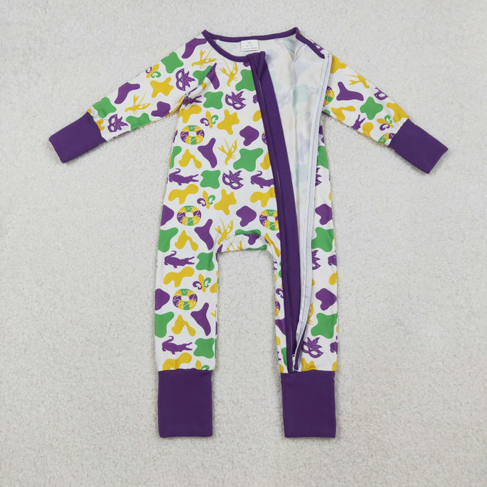 Sibling Baby Kids Mardigras Bows Camo Donuts Two Way Zip Convertible Rompers