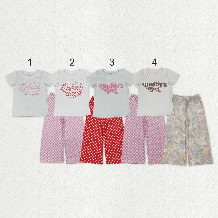 Sibling Baby Mama&Dad's Girl Hearts Top Checked Camo Flare Pants Clothes Sets