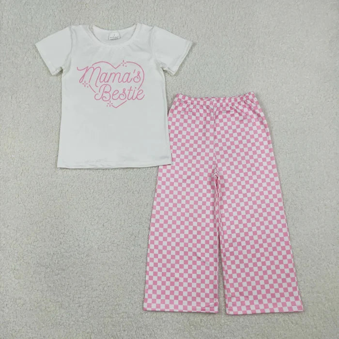 Sibling Baby Mama&Dad's Girl Hearts Top Checked Camo Flare Pants Clothes Sets