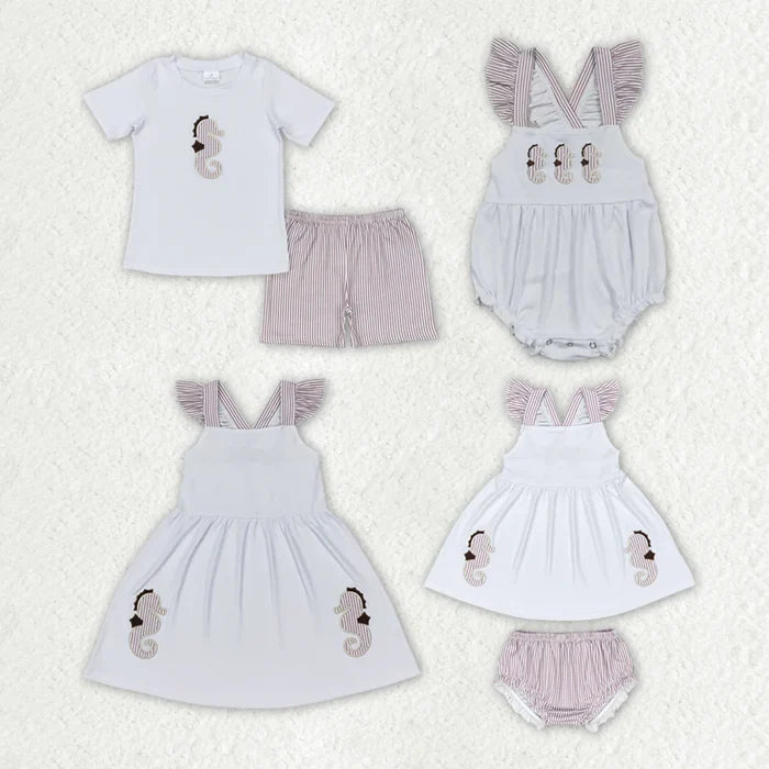 Sibling Boys Baby Girls Sea Horse Rompers Clothes Suits