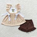 Sibling Boys Baby Girls Western Sunflower Cow Outfits Suits