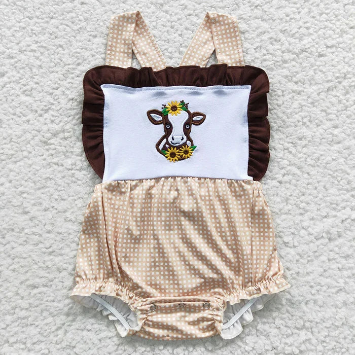 Sibling Boys Baby Girls Western Sunflower Cow Outfits Suits