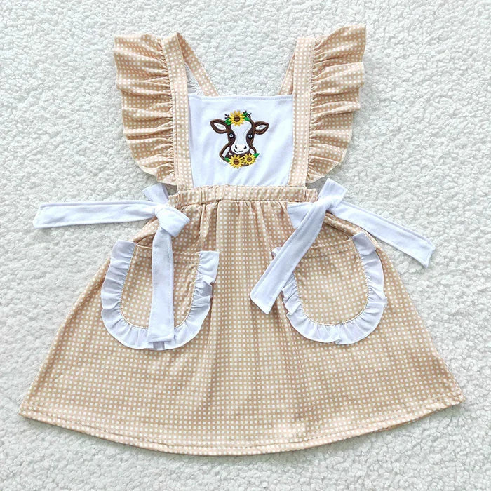 Sibling Boys Baby Girls Western Sunflower Cow Outfits Suits