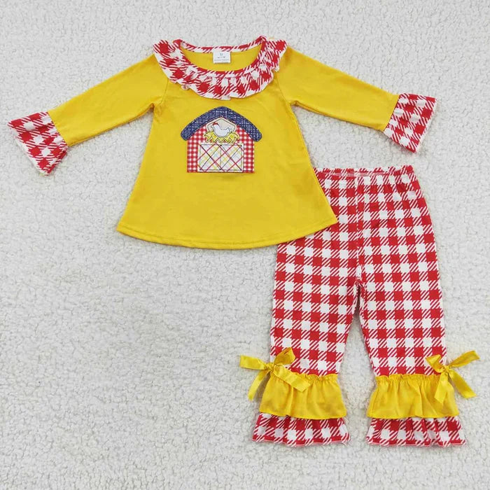 Sibling Embroidery Baby Girls Fall Farm House Boys Rompers Outfits Sets