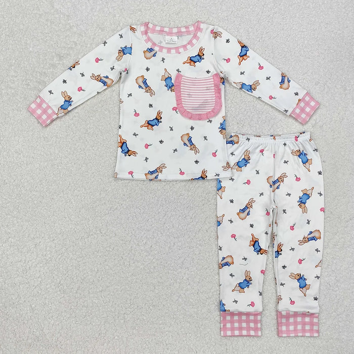 Sibling  Girls Boys Easter Bunny Pocket Long Sleeve Pajama Set
