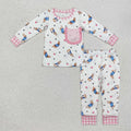 Sibling  Girls Boys Easter Bunny Pocket Long Sleeve Pajama Set