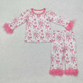 Sibling Girls  Valentine Bow Heart Long Sleeve Pajama Set