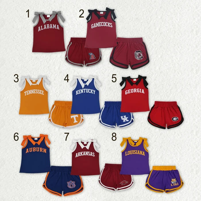 Sibling Kids Girls Bows Sleeveless Tank Top Shorts Vinyl Sport Team Outfit