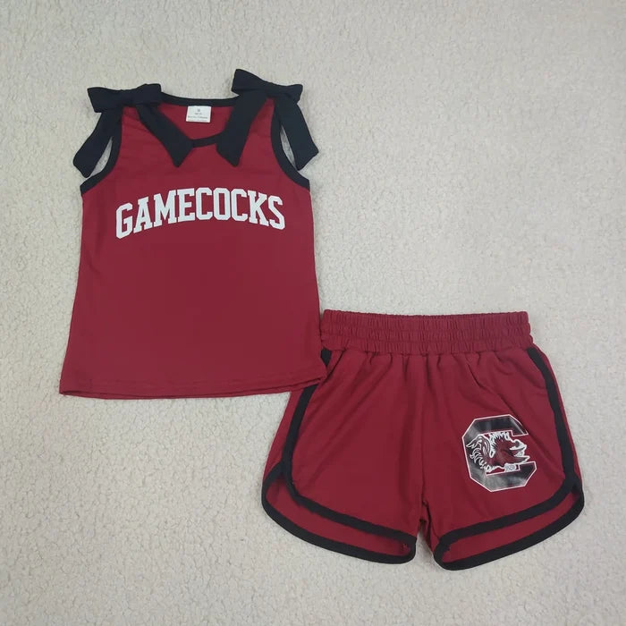 Sibling Kids Girls Bows Sleeveless Tank Top Shorts Vinyl Sport Team Outfit