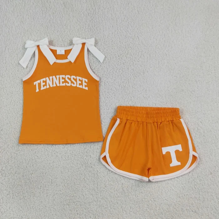 Sibling Kids Girls Bows Sleeveless Tank Top Shorts Vinyl Sport Team Outfit