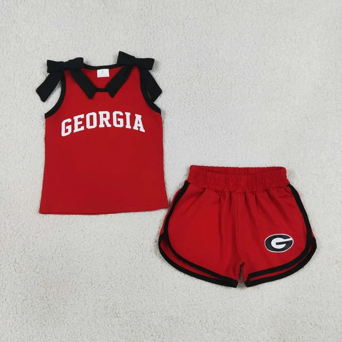 Sibling Kids Girls Bows Sleeveless Tank Top Shorts Vinyl Sport Team Outfit