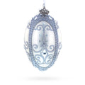 Silver Scrolls on White Glass Egg Ornament 4 Inches