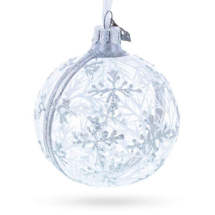 Snowflakes on Clear Glass Ball Christmas Ornament 3.25 Inches
