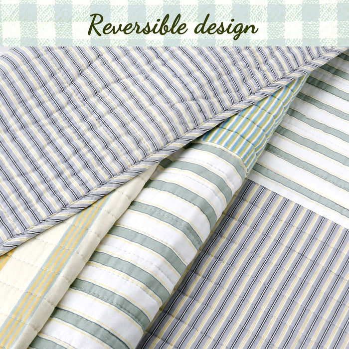 Spa Striped Real Patchwork Cotton Reversible Quilt Bedding Set