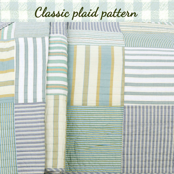 Spa Striped Real Patchwork Cotton Reversible Quilt Bedding Set
