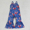 SR0056 Fireworks Stars Flag Print Baby Girls 4th of July Strap Jumpsuits