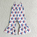 SR0057 Stars White Print Baby Girls 4th of July Strap Jumpsuits