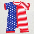 SR0673  Stars Stripes Print Baby 4th of July Zipper Sleeper Romper