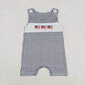 SR1001 Flag Embroidery Plaid Baby Boys 4th of July Sleeveless Romper