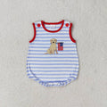 SR1080 Flag Dog Embroidery Stripes Baby Boys 4th of July Sleeveless Romper