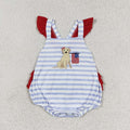 SR1081 Flag Dog Embroidery Stripes Baby Girls 4th of July Bubble Romper