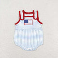SR1210 Flag Embroidery Stripes Baby Girls 4th of July Sleeveless Romper