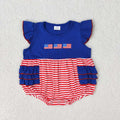 SR1211 Flag Embroidery Stripes Baby Girls 4th of July Ruffle Romper