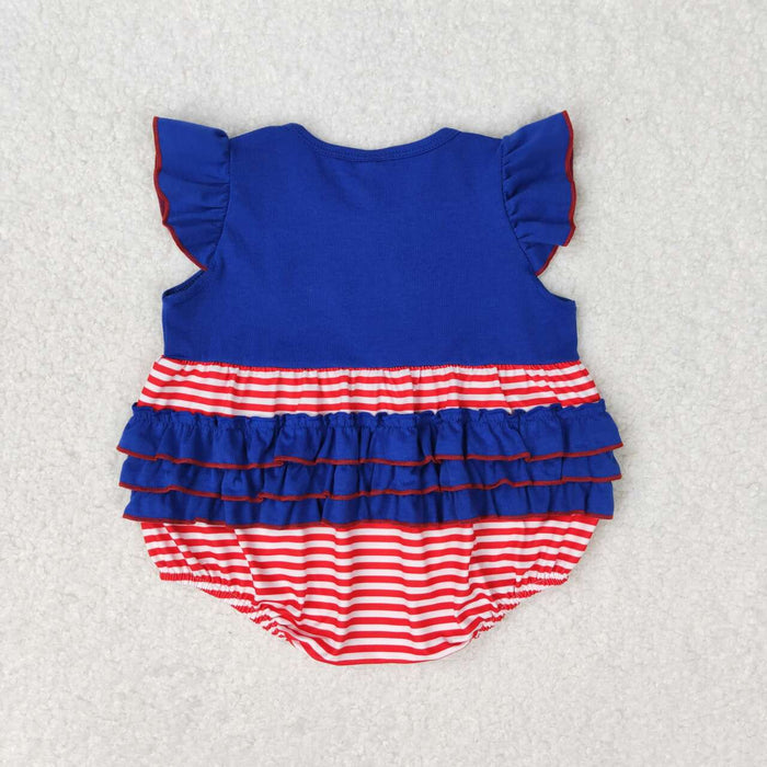 SR1211 Flag Embroidery Stripes Baby Girls 4th of July Ruffle Romper