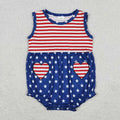 SR1444 Stripes Stars Heart Baby 4th of July Sleeveless Romper