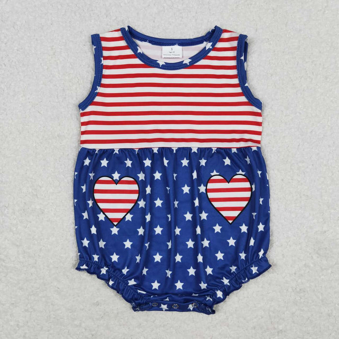 SR1444 Stripes Stars Heart Baby 4th of July Sleeveless Romper