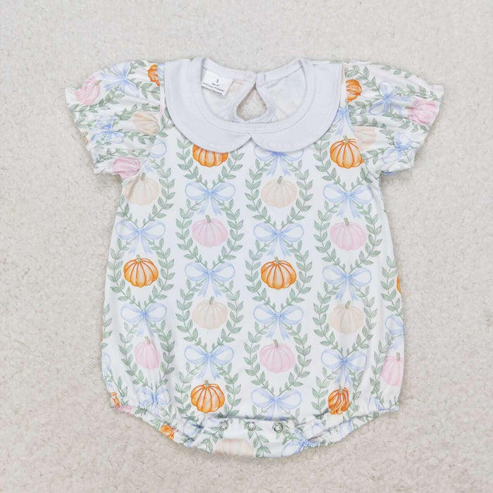 SR1827 Pumpkin Bows Baby Girls Fall Doll Collar Romper