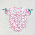 SR1904  Pumpkin Bows Embroidery Pink Baby Girls Fall Romper