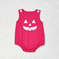 SR1925 Smiling Face Embroidery Hot Pink Cotton Baby Girls Halloween Bubble Romper