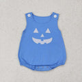 SR1926 Smiling Face Embroidery Blue Cotton Baby Boys Halloween Bubble Romper