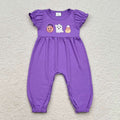 SR1927 Ghost Pumpkin Candy Embroidery Purple Cotton Baby Girls Halloween Romper