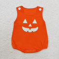 SR1937 Smiling Face Embroidery Orange Cotton Baby Halloween Bubble Romper