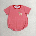 SR2286 Puppy Embroidery Red Stripe Baby Boys Summer Romper