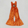 SR2444 Cartoon Dog Embroidery Orange Velvet Baby Girls Strap Overall Jumpsuits