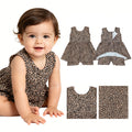 SR3070 Leopard Girls Zipper Skirted Jumpsuits Baby Summer Romper