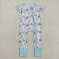 SR3109 Pumpkin Bows Blue Print Baby Girls Fall Zipper Sleeper Romper