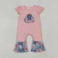 SR3112 Pumpkin Embroidery Flowers Ruffles Baby Girls Fall Romper
