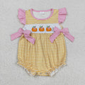 SR3125 Pumpkin Bows Embroidery Stripes Baby Girls Fall Romper