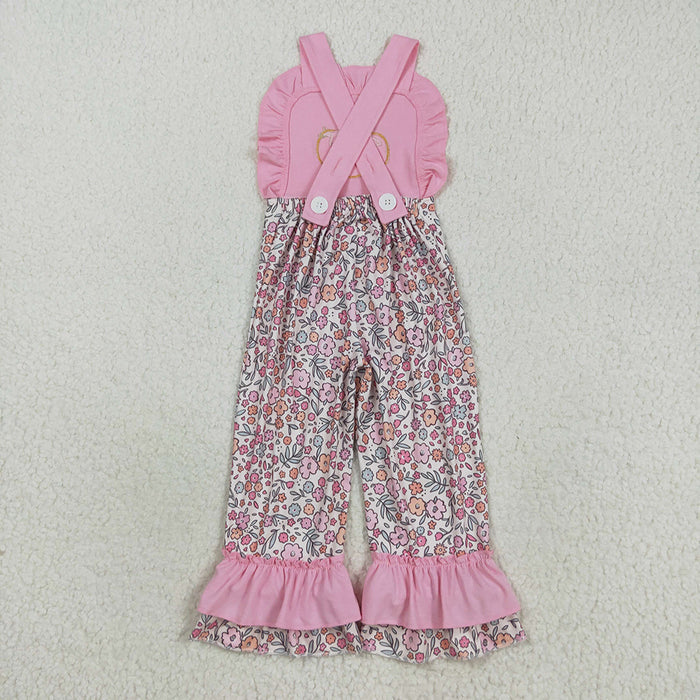 SR3176 Pumpkin Embroidery Flowers Pink Baby Girls Fall Strap Jumpsuits