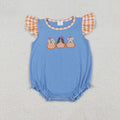 SR3191 Dog Pumpkin Embroidery Blue Baby Girls Romper