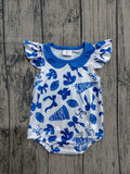 SR3192 Preorder Go Team Bows Cheer Blue Print Baby Girls Doll Collar Romper