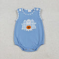 SR3197 Ghost Pumpkin Embroidery Blue Baby Boys Halloween Romper